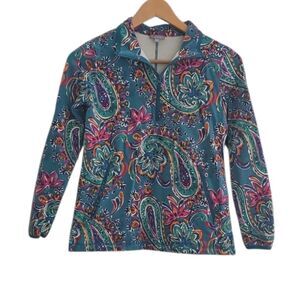 Paisley Quarter Zip Pullover Women SP Golf Pickleball Preppy Resort Cotton Top